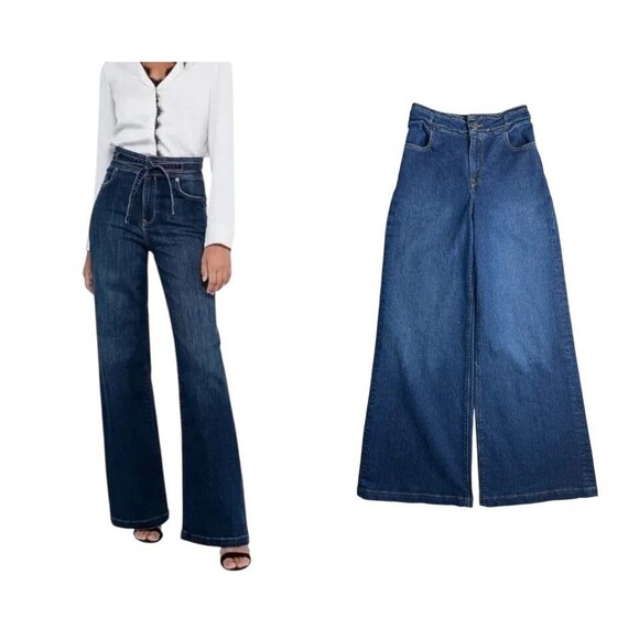 Express Wide Leg Super High Rise Jeans Women's Size 2r - No Belt - Retro 70s - Picture 1 of 13